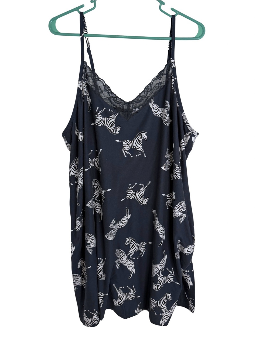 3/$20 Joyspun Zebra Print Lace-Trim Navy Blue Knit Sleep Dress Size 2X